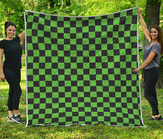 Black And Green Checkered Print Quilt