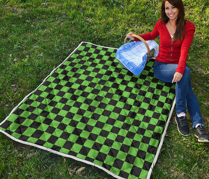 Black And Green Checkered Print Quilt