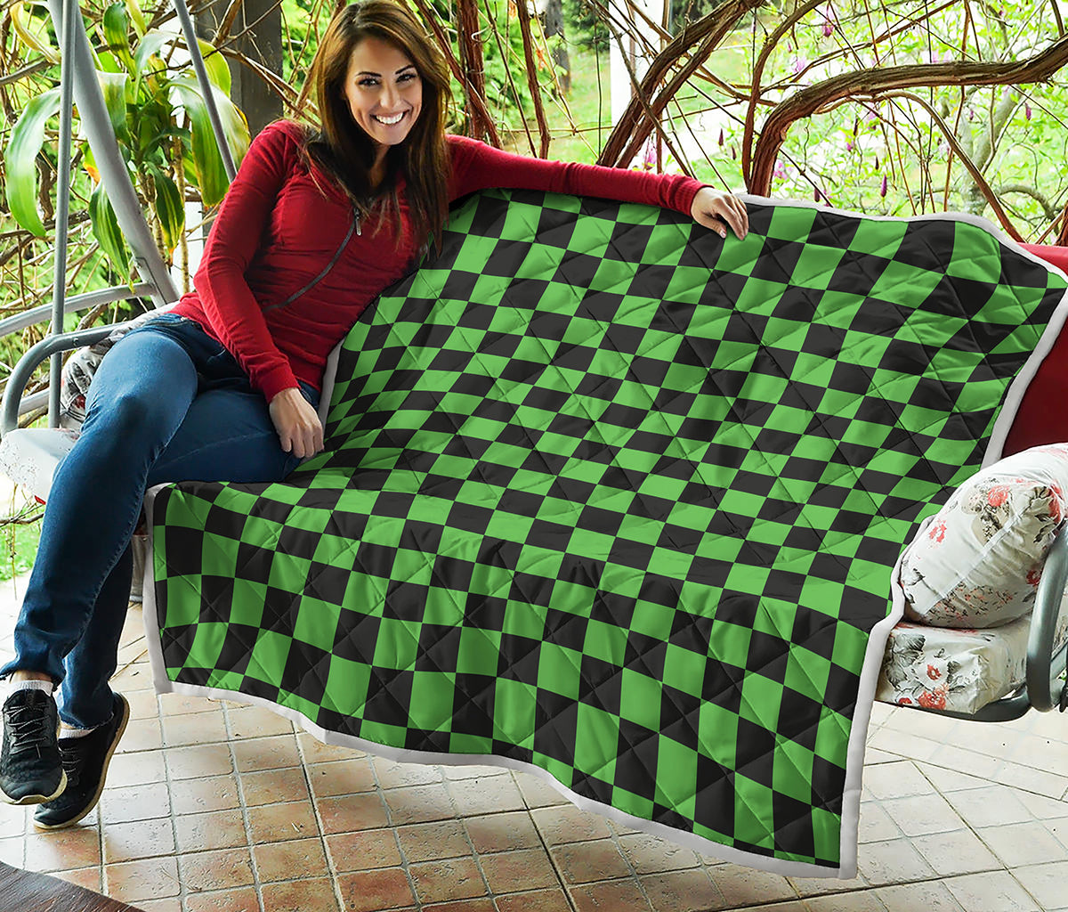 Black And Green Checkered Print Quilt