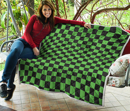 Black And Green Checkered Print Quilt