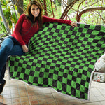 Black And Green Checkered Print Quilt