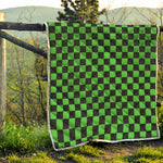 Black And Green Checkered Print Quilt