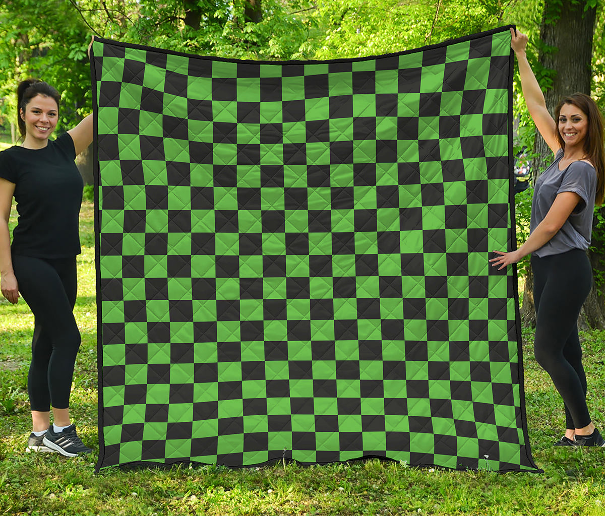 Black And Green Checkered Print Quilt