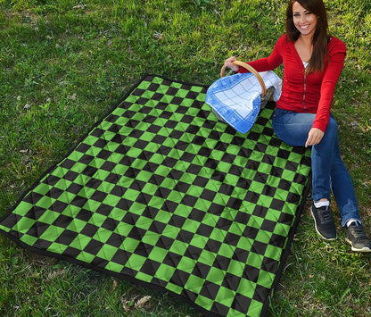 Black And Green Checkered Print Quilt