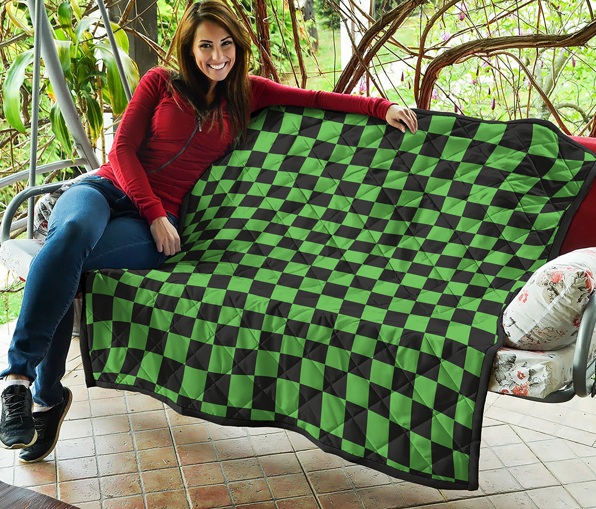 Black And Green Checkered Print Quilt
