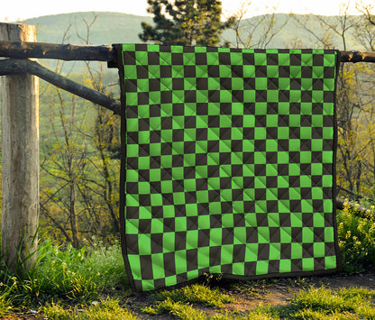 Black And Green Checkered Print Quilt