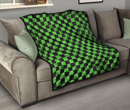 Black And Green Checkered Print Quilt