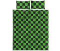 Black And Green Checkered Print Quilt Bed Set
