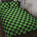Black And Green Checkered Print Quilt Bed Set