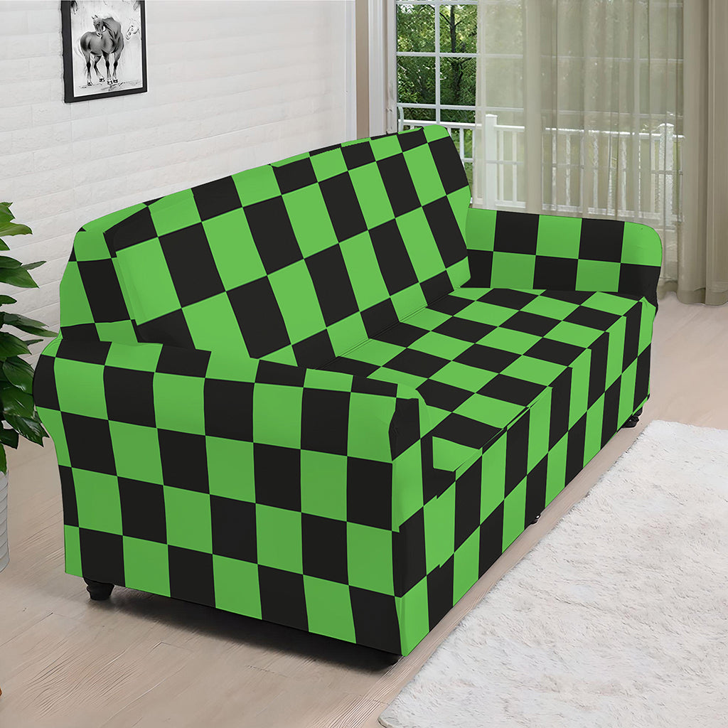 Black And Green Checkered Print Sofa Cover