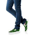 Black And Green Checkered Print White Slip On Shoes