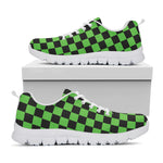 Black And Green Checkered Print White Sneakers