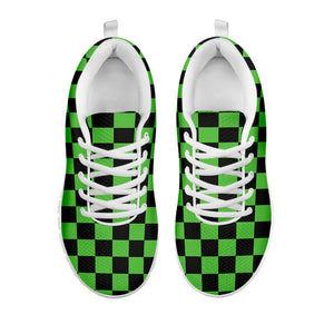 Black And Green Checkered Print White Sneakers