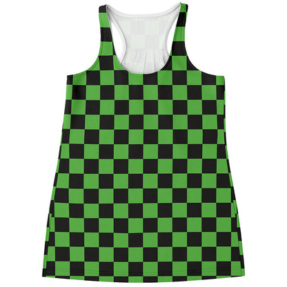 Black And Green Checkered Print Women's Racerback Tank Top