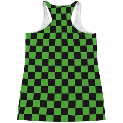 Black And Green Checkered Print Women's Racerback Tank Top