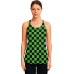 Black And Green Checkered Print Women's Racerback Tank Top