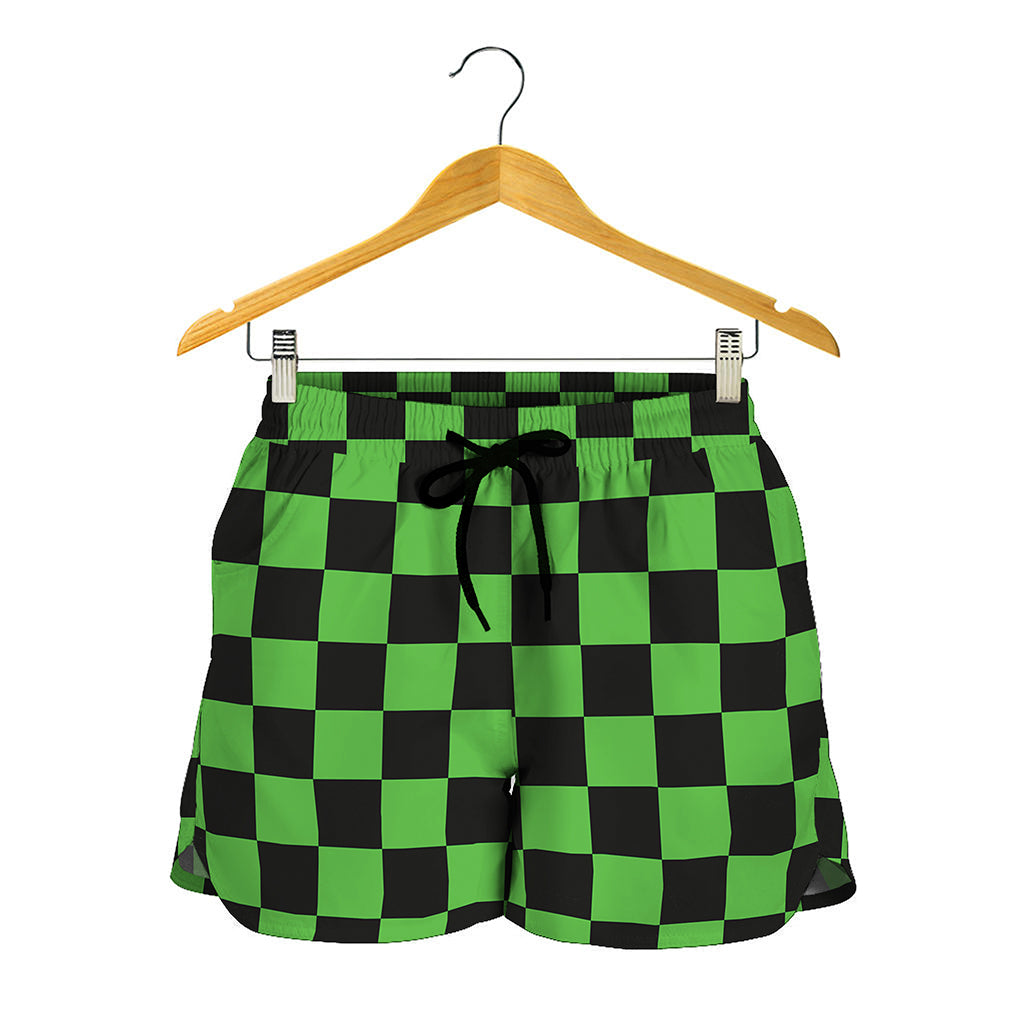 Black And Green Checkered Print Women's Shorts