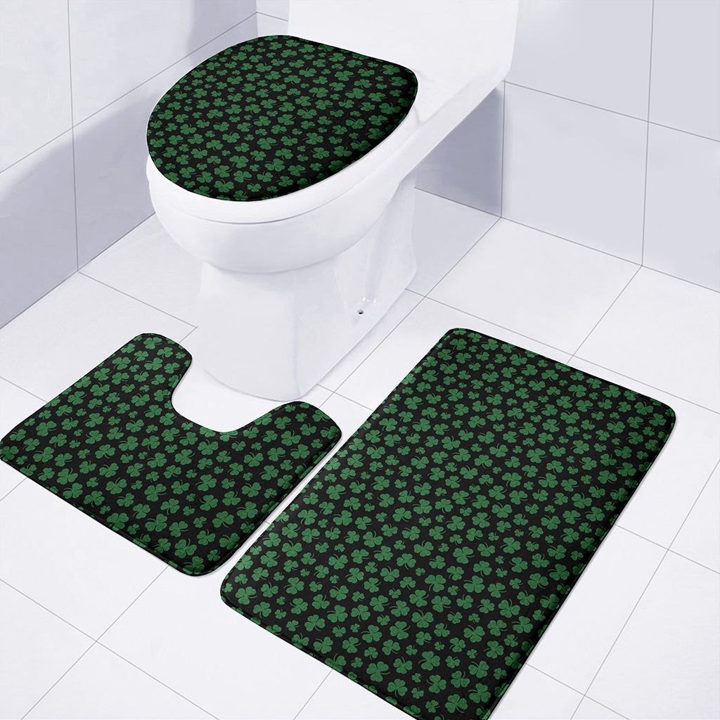 Black And Green Shamrock Pattern Print 3 Piece Bath Mat Set
