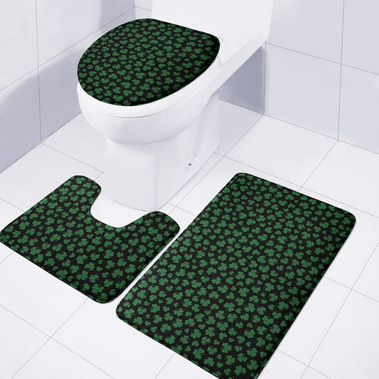 Black And Green Shamrock Pattern Print 3 Piece Bath Mat Set