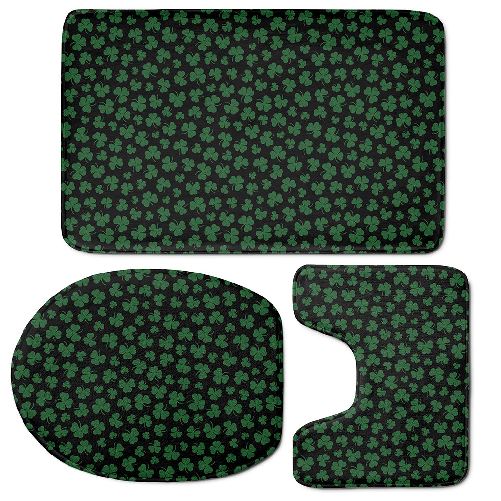 Black And Green Shamrock Pattern Print 3 Piece Bath Mat Set