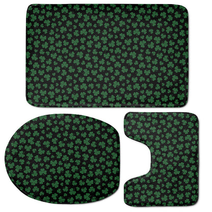 Black And Green Shamrock Pattern Print 3 Piece Bath Mat Set