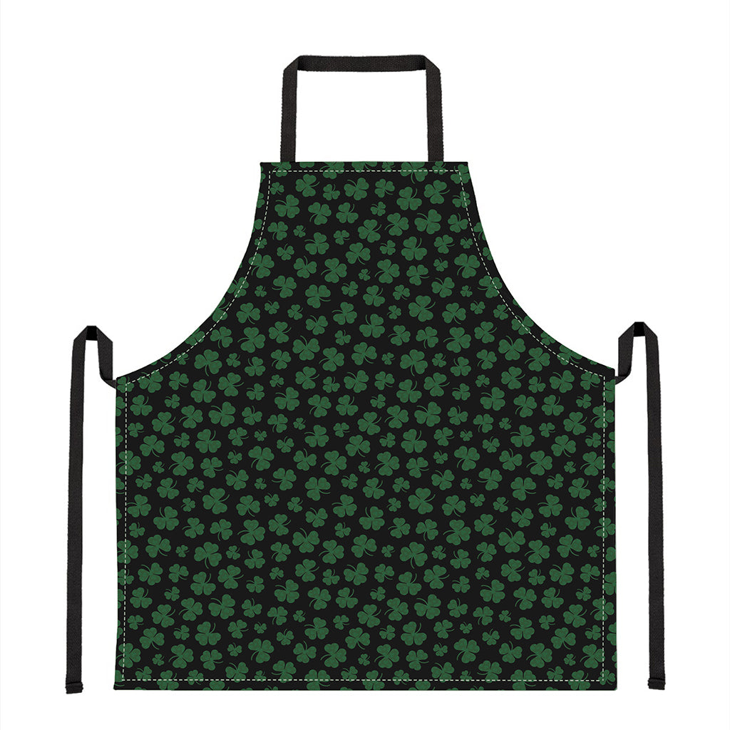 Black And Green Shamrock Pattern Print Apron