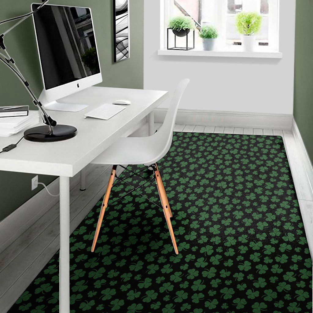 Black And Green Shamrock Pattern Print Area Rug