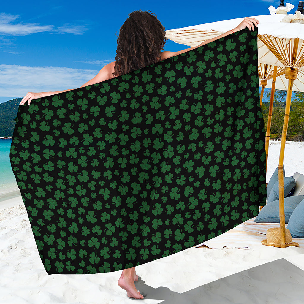 Black And Green Shamrock Pattern Print Beach Sarong Wrap