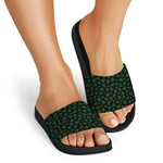 Black And Green Shamrock Pattern Print Black Slide Sandals