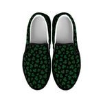 Black And Green Shamrock Pattern Print Black Slip On Shoes