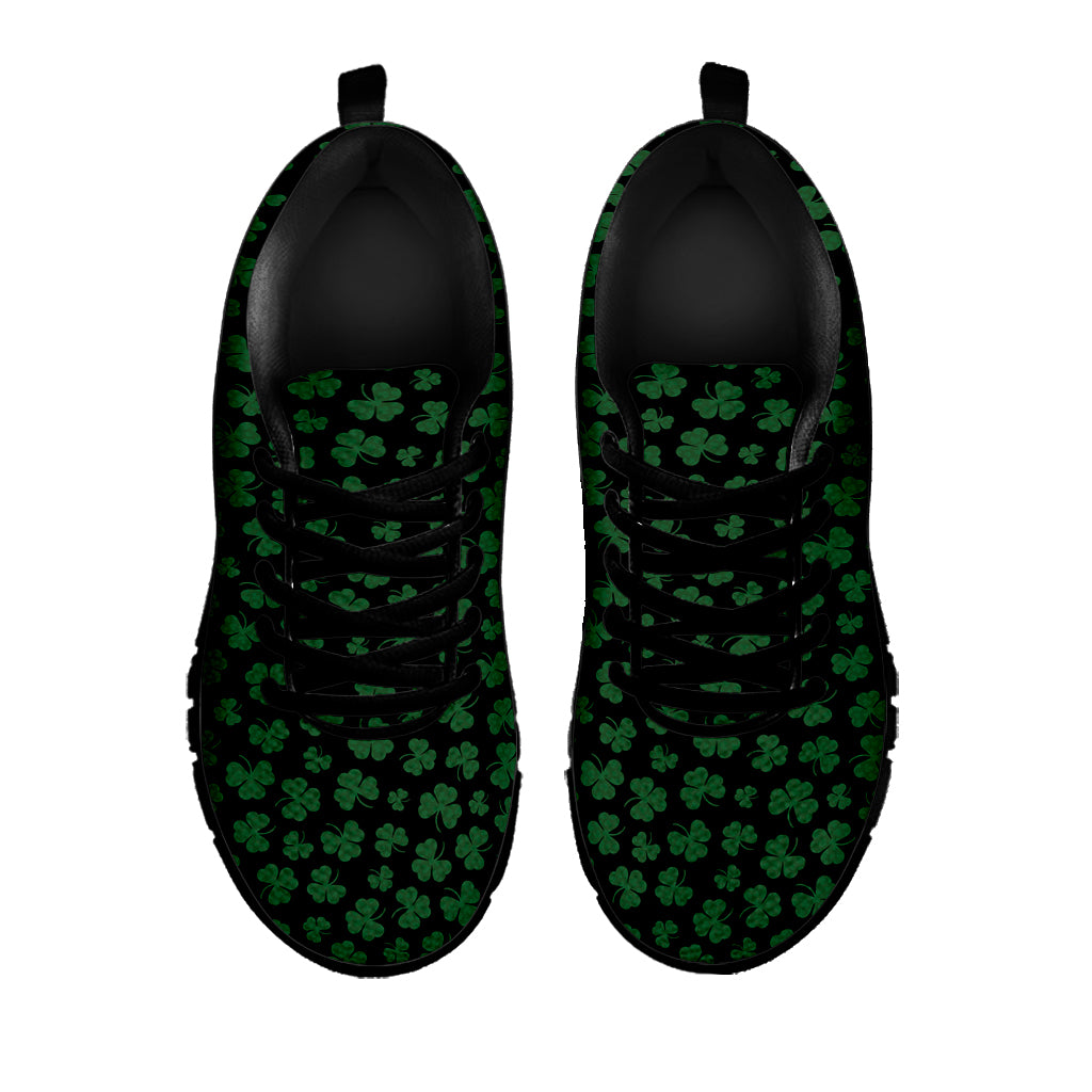 Black And Green Shamrock Pattern Print Black Sneakers