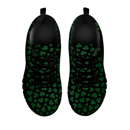Black And Green Shamrock Pattern Print Black Sneakers
