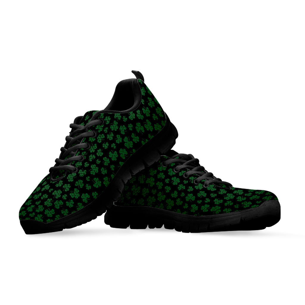 Black And Green Shamrock Pattern Print Black Sneakers