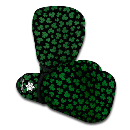 Black And Green Shamrock Pattern Print Boxing Gloves