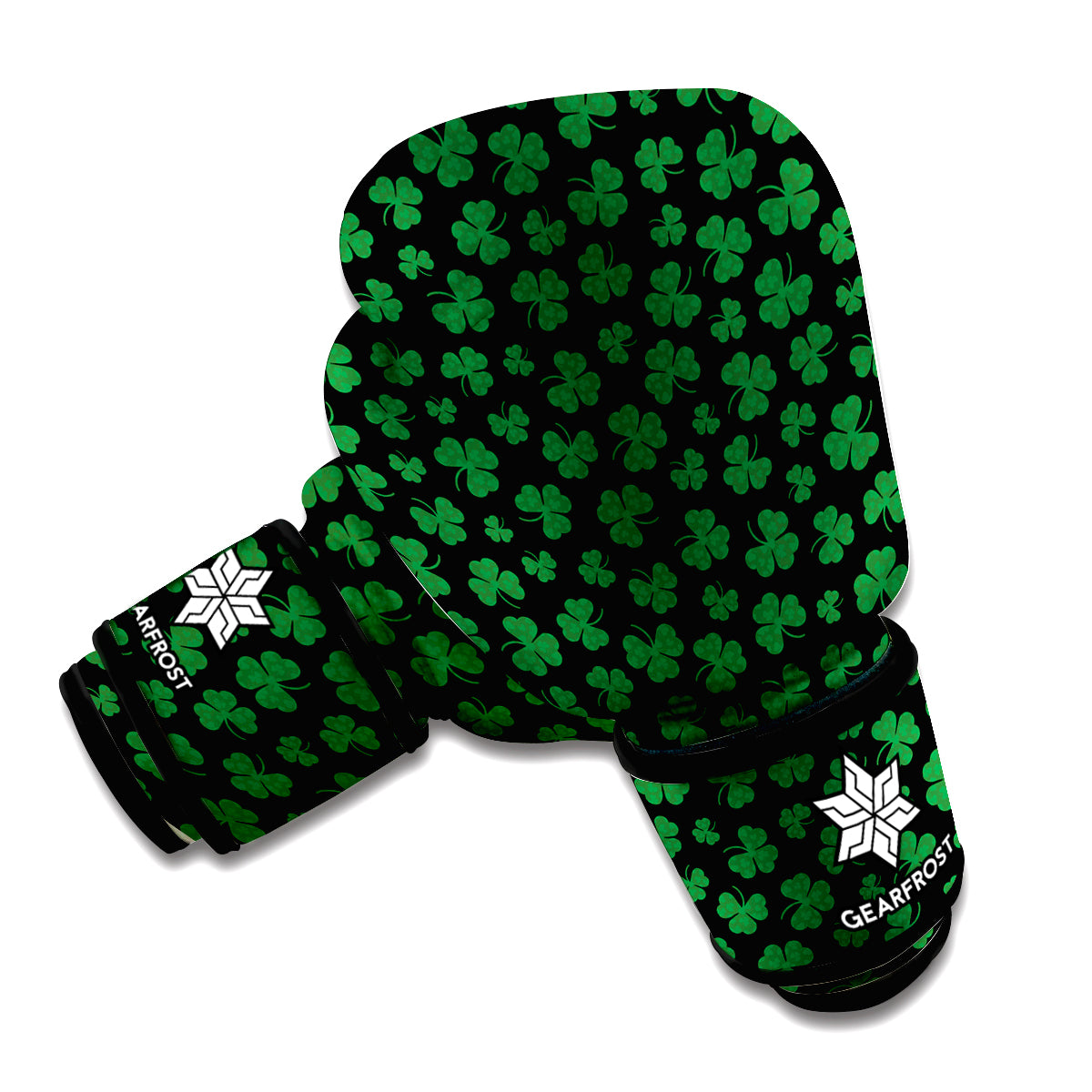 Black And Green Shamrock Pattern Print Boxing Gloves