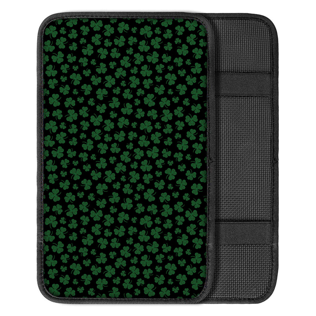 Black And Green Shamrock Pattern Print Car Center Console Cover