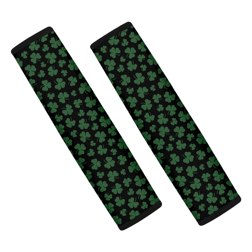 Black And Green Shamrock Pattern Print Car Seat Belt Covers