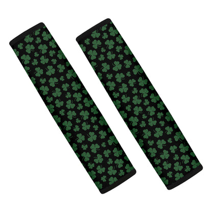 Black And Green Shamrock Pattern Print Car Seat Belt Covers