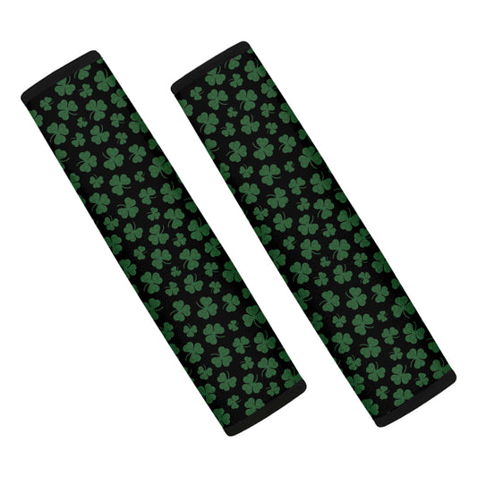 Black And Green Shamrock Pattern Print Car Seat Belt Covers