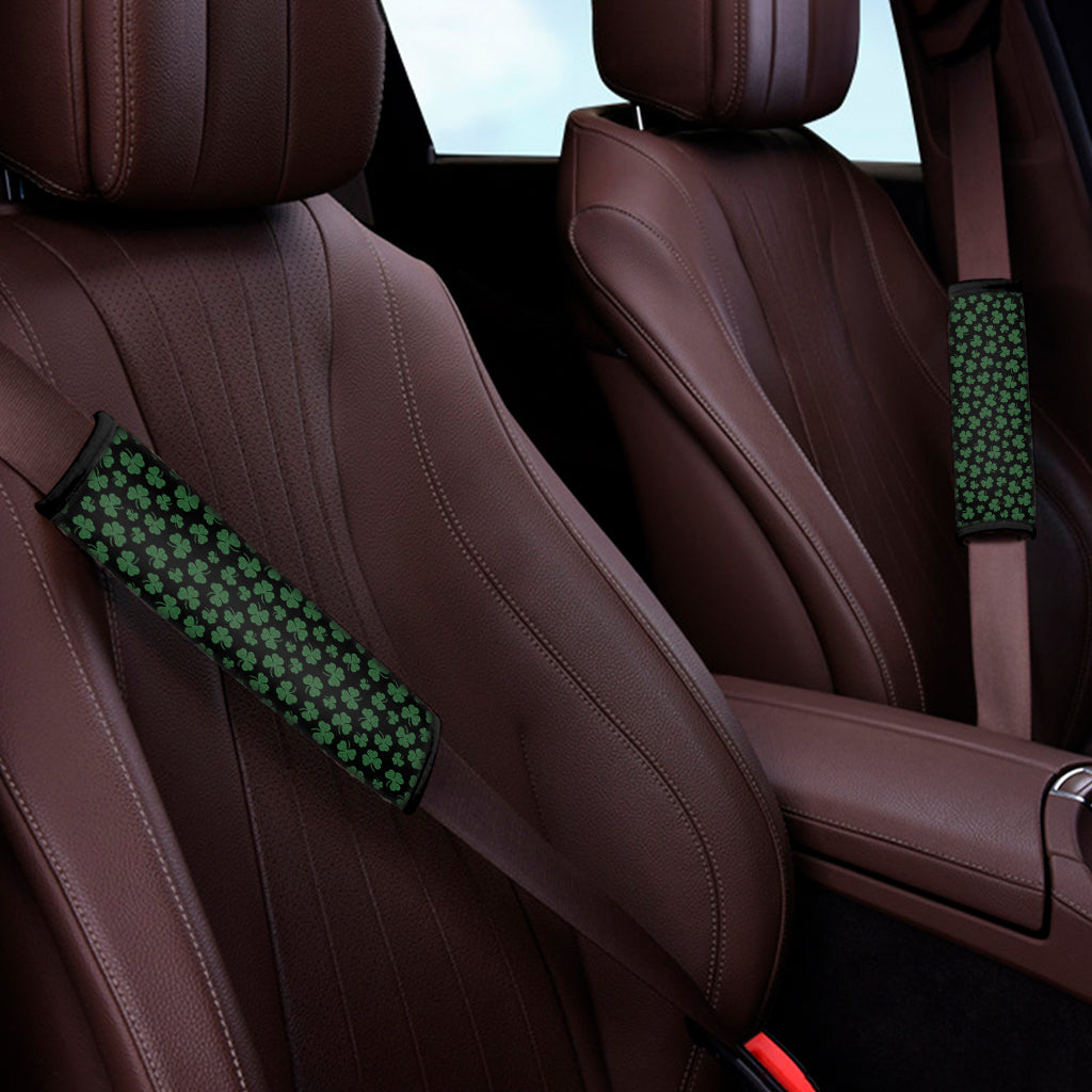 Black And Green Shamrock Pattern Print Car Seat Belt Covers
