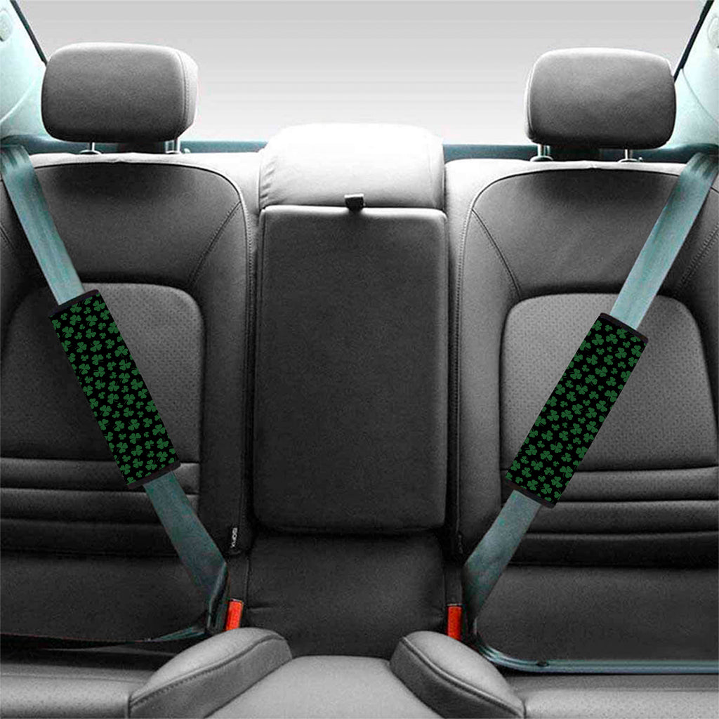 Black And Green Shamrock Pattern Print Car Seat Belt Covers