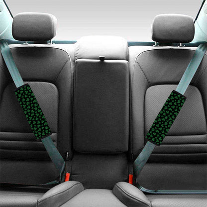 Black And Green Shamrock Pattern Print Car Seat Belt Covers