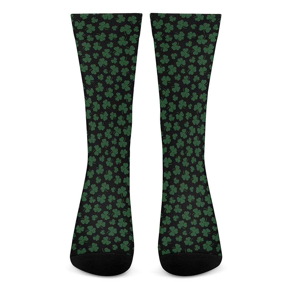 Black And Green Shamrock Pattern Print Crew Socks