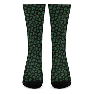 Black And Green Shamrock Pattern Print Crew Socks