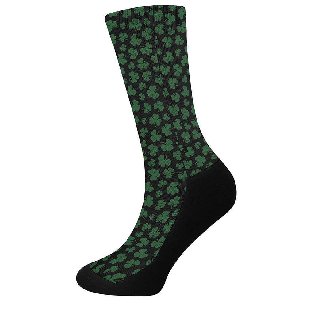 Black And Green Shamrock Pattern Print Crew Socks