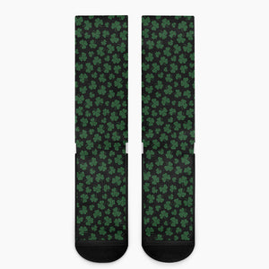 Black And Green Shamrock Pattern Print Crew Socks