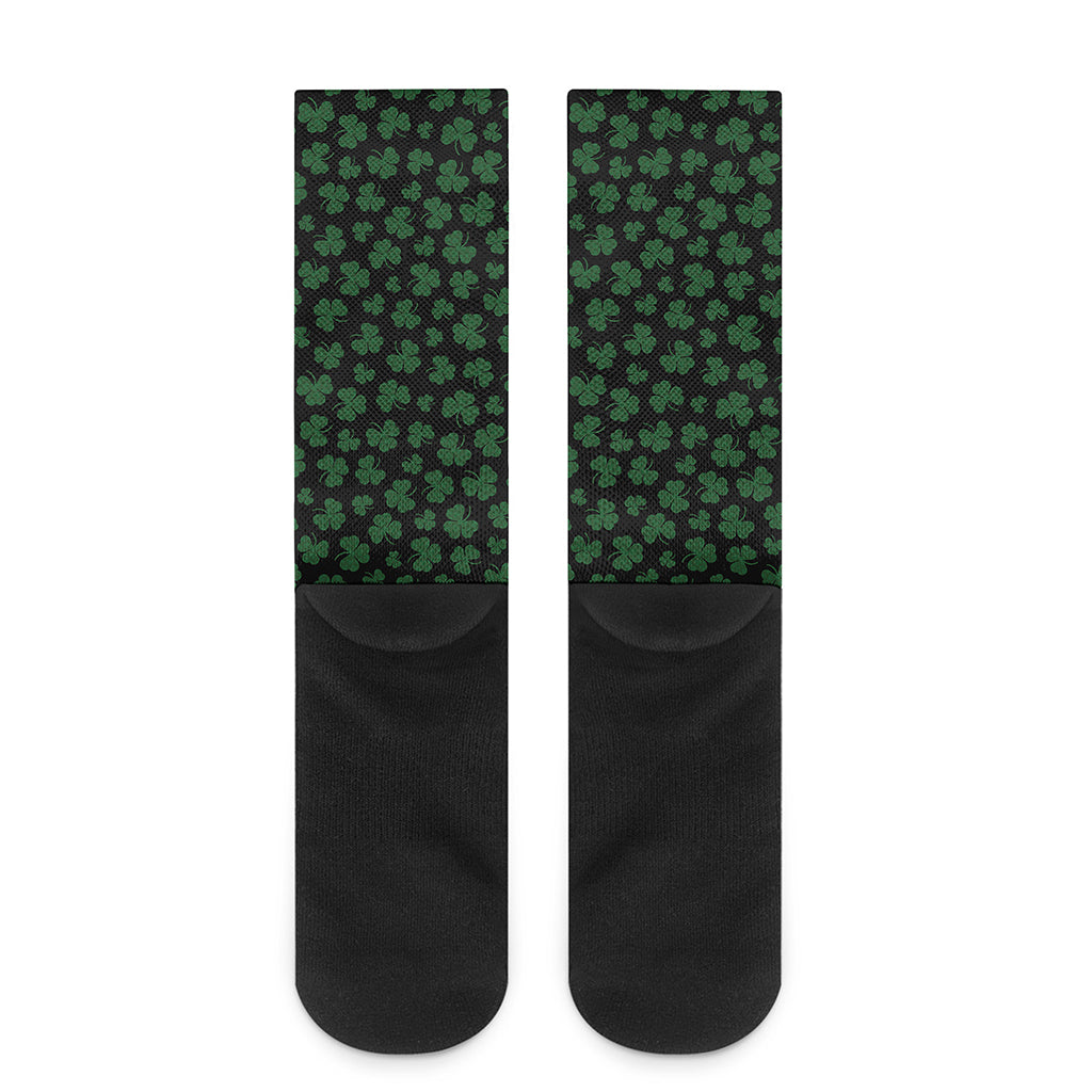 Black And Green Shamrock Pattern Print Crew Socks