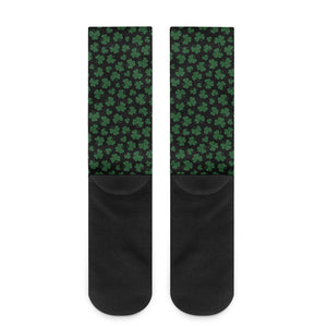 Black And Green Shamrock Pattern Print Crew Socks