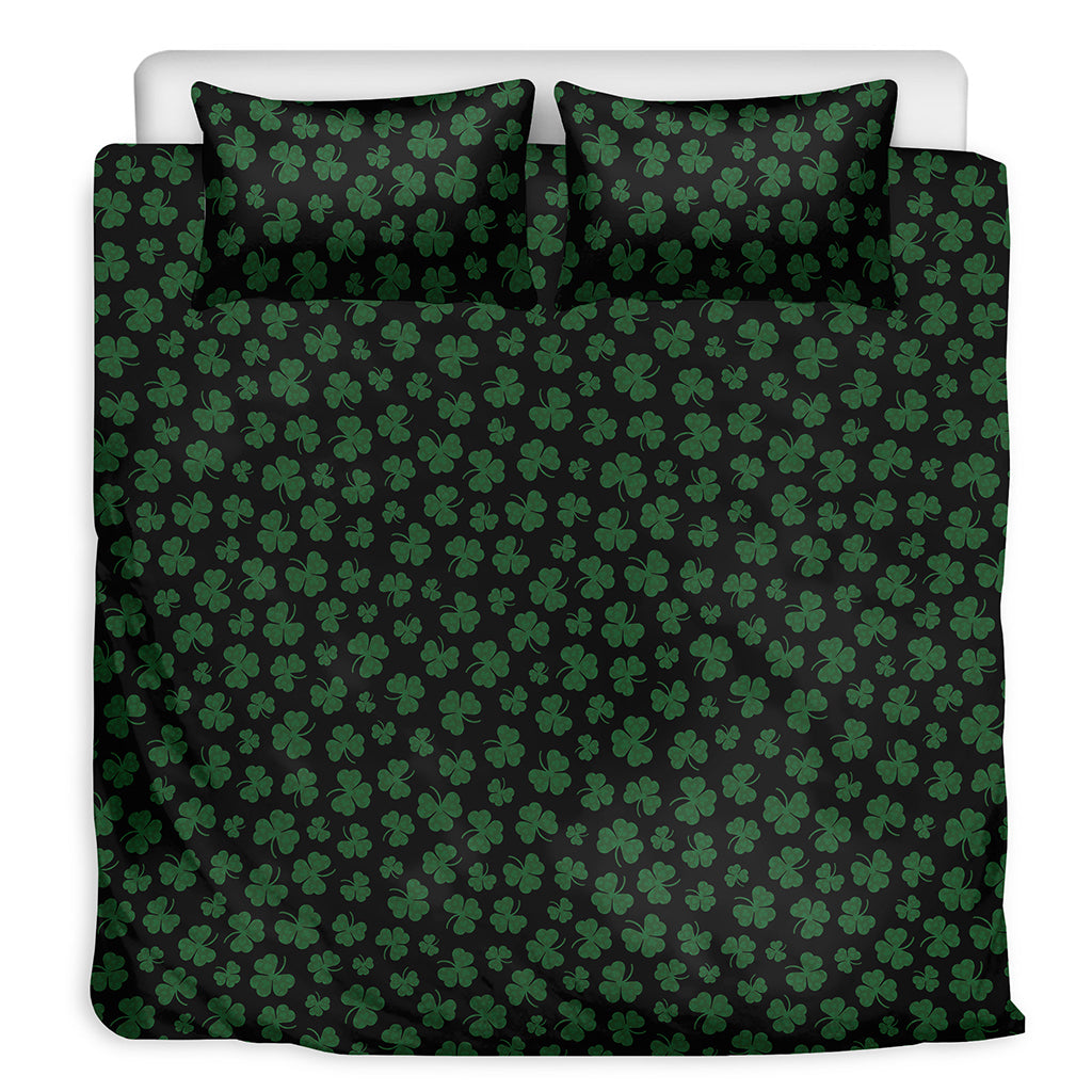 Black And Green Shamrock Pattern Print Duvet Cover Bedding Set