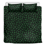 Black And Green Shamrock Pattern Print Duvet Cover Bedding Set